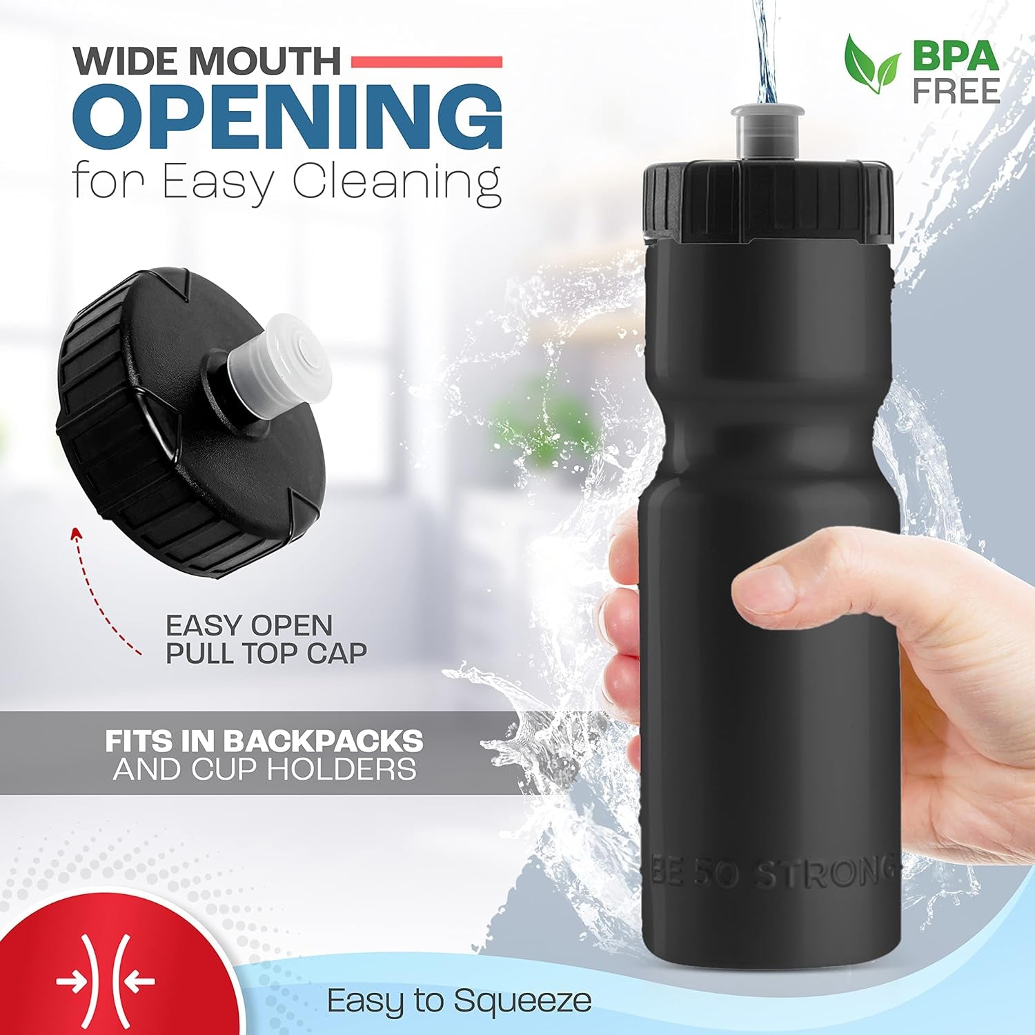 Sports Water Bottles – Reusable 22 Oz Bpa-Free Plastic Bottles with Pull Top Cap – Made in USA – Top Rack Dishwasher Safe – Fits Most Bike Cages Brand - WORLD TIME VISITS