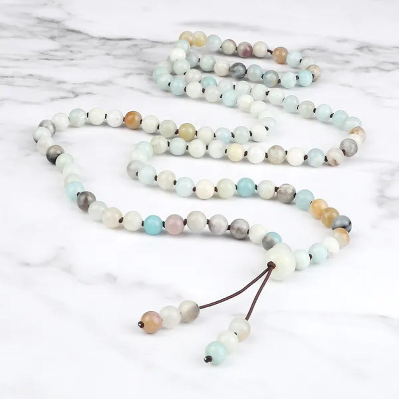 High Quality Men Bracelets 108 Mala Amazonite Beads Natural Stone Elastic Knot Bracelet&Necklace for Women Charms Yoga Jewelry