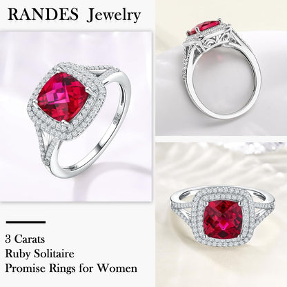 Birthstone Rings for Women 925 Sterling Silver Created Gemstone Cubic Zirconia Ring Heart/Pear/Round/Cushion/Emerald/Oval Engagement Double Halo Ring Size 6 to 10