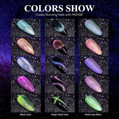 9D Cat Eye Gel Nail Polish, Magnetic Cat Eye Gel Polish Set, 10Ml*6 with 2 Magnets, Classic Colors Chameleon Magic Galaxy Effect Soak off Nail Art - Sparkle Stunning Gel Polish Gift for Women