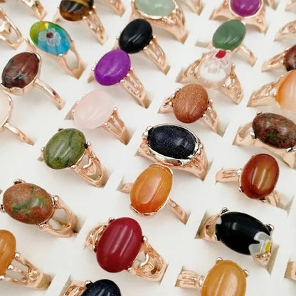 Mixed Wholesale 20Pcs/Gold-plated Natural Gem Ring Printing Rose-gold Women's Jewelry