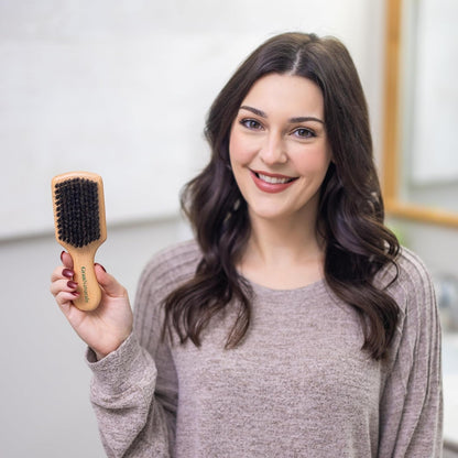 Soft Boar Bristle Slick Back Hair Brush - Hairbrush for Smoothing, Fades, Beards, 360 Waves to Style, Polish, & Lay down Hair to Create a Sleek Ponytail Bun Hairstyle for Women & Men