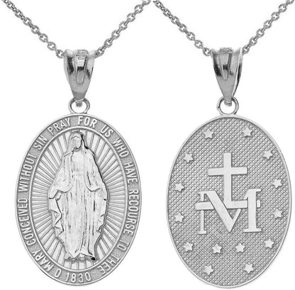 .925 Sterling Silver Miraculous Medal of Blessed Virgin Mary Catholic Charm Pendant Necklace with Rolo Chain and Pendant Only - WORLD TIME VISITS