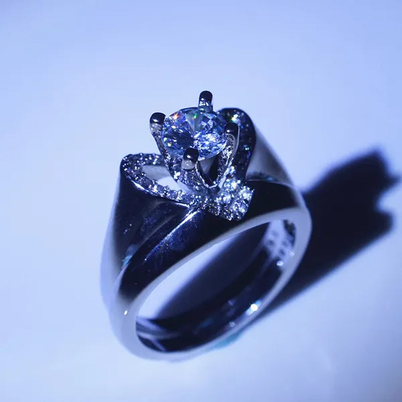 New Fashion Creative Exquisite Women's Heart Shaped  Simulation Zircon Ring Set  Engagement Ring Set