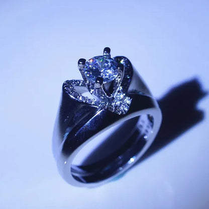 New Fashion Creative Exquisite Women's Heart Shaped  Simulation Zircon Ring Set  Engagement Ring Set
