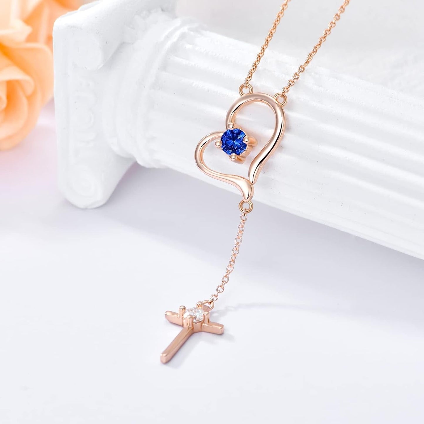 Mother'S Day Gifts Moissanite Heart Necklace for Women S925 Sterling Silver Rose Gold Plated Cross Necklaces with Birthstone for Mom Girlfriend Sisters, Moissanite-Diamond-Heart-Cross-Pendant,9