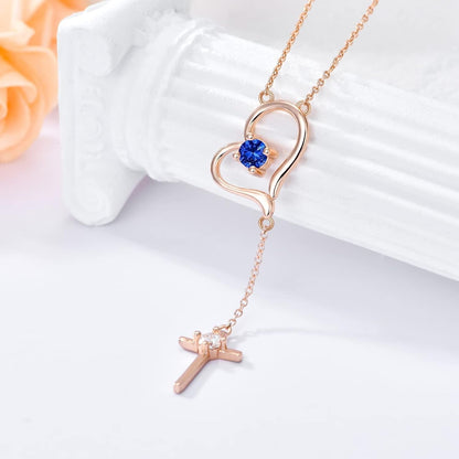 Mother'S Day Gifts Moissanite Heart Necklace for Women S925 Sterling Silver Rose Gold Plated Cross Necklaces with Birthstone for Mom Girlfriend Sisters, Moissanite-Diamond-Heart-Cross-Pendant,9