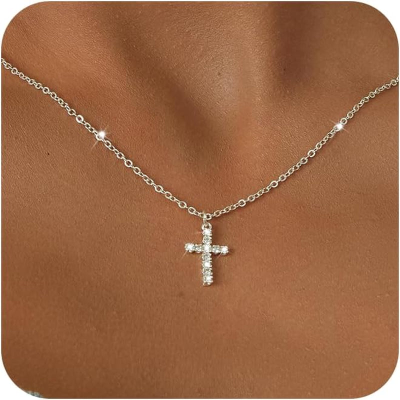 Cross Necklace for Women-Dainty Simple 14K Gold Plated/Sterling Silver Plated Cross Pendant Cute Necklaces Jewelry for Women