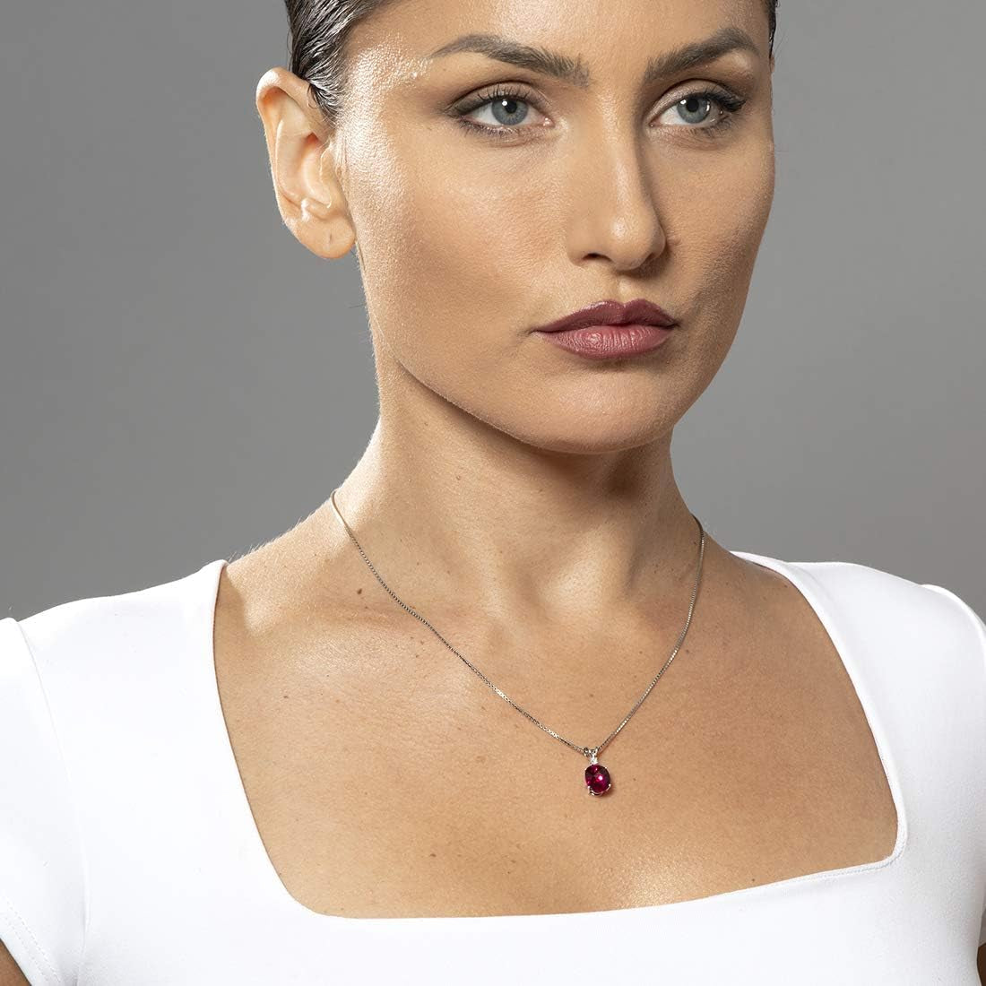 Created Ruby with Genuine Diamond Pendant in 14K White Gold, Elegant Solitaire, Oval Shape, 10X8Mm, 3.50 Carats Total, Sparkling V-Day Gift, Women Gift Ideas W/Jewelry Box - WORLD TIME VISITS