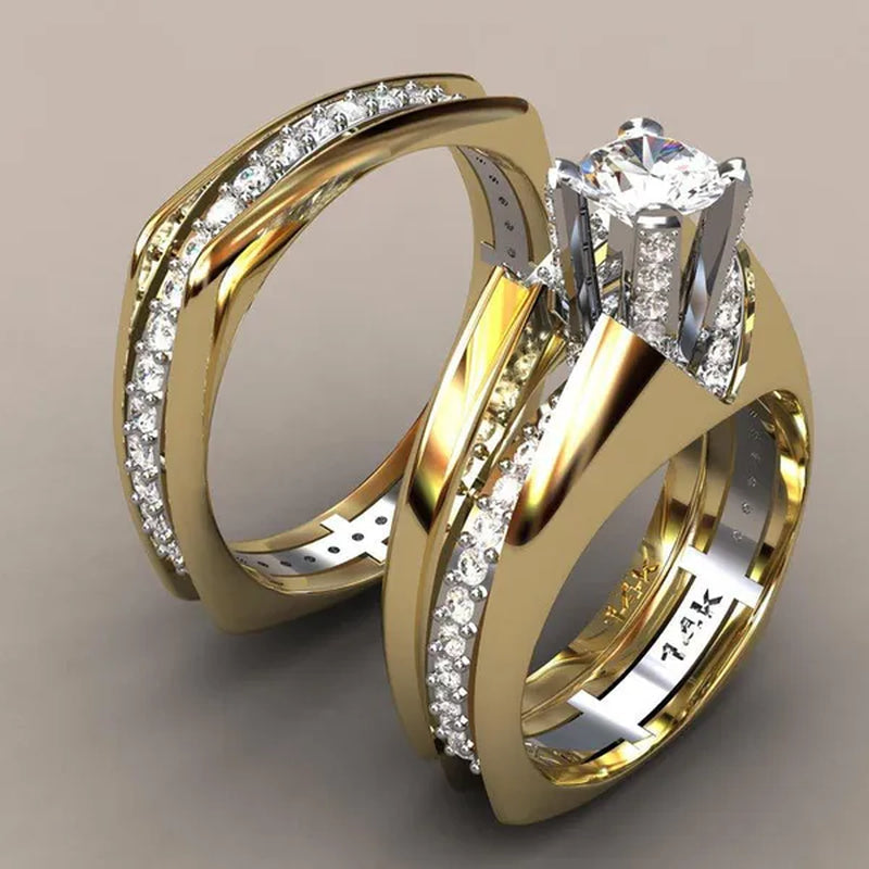 2 Pcs/Sets Luxury Modern Fashion Jewelry Handmade CZ Zircon Ring Set Exquisite Princess Engagement Set Anniversary Gift Bridal Wedding Ring Jewelry Size 5-11