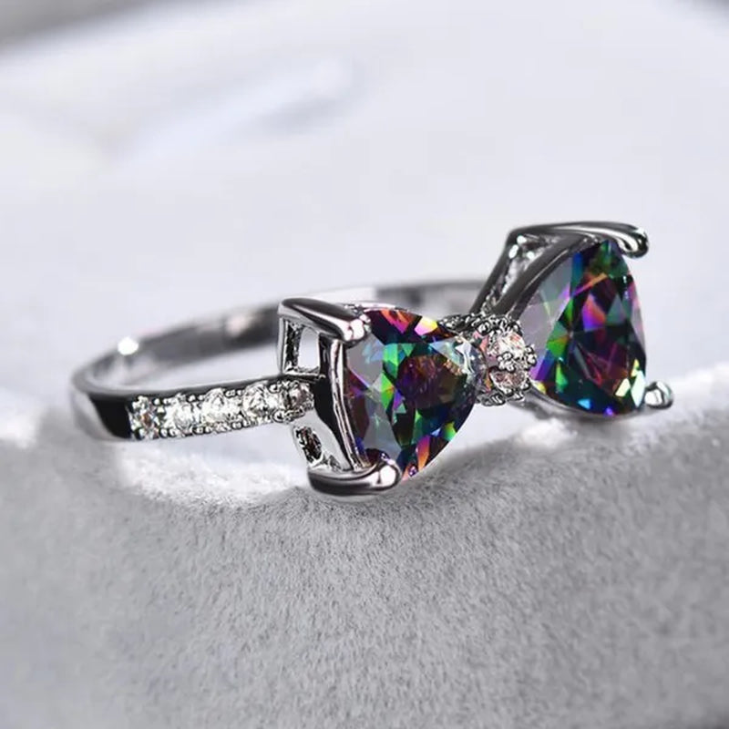 Cute Women Ring 925 Sterling Silver Bowknot Topaz Rings Girl Daily Casual Party Gemstone Rings Jewelry Gift