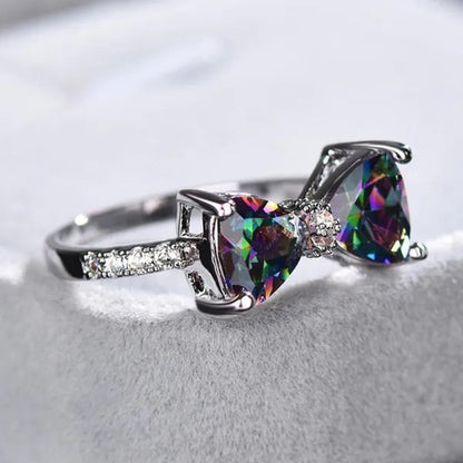 Cute Women Ring 925 Sterling Silver Bowknot Topaz Rings Girl Daily Casual Party Gemstone Rings Jewelry Gift