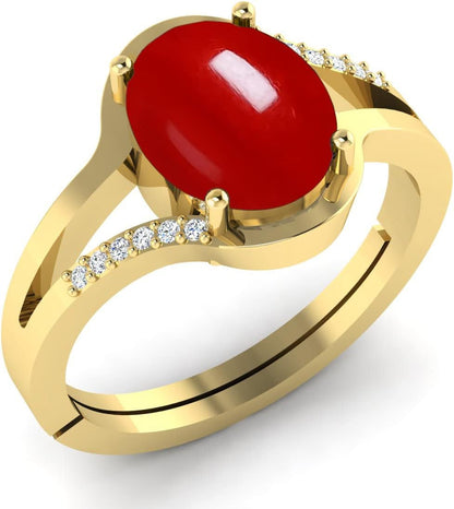 2.25 Carat Original Red Coral Adjustable Wedding Gift Ring for Women and Men