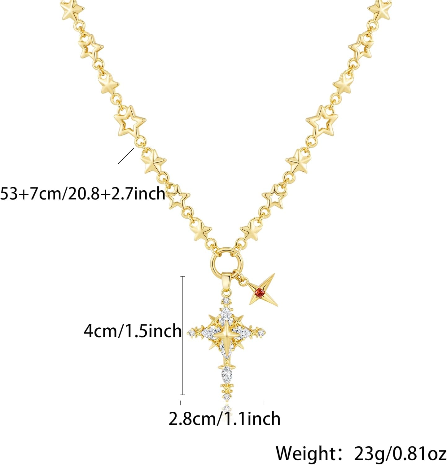 Elegant Gold-Tone Cross Necklace for Women - Lightweight Religious Jewelry with a Classic Touch - Adjustable 66Cm Chain