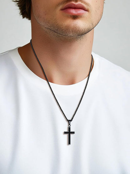Cross Necklace for Men, Stainless Steel Silver Black Gold Mens Cross Necklace, 22-24 Inches - WORLD TIME VISITS