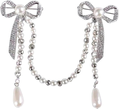 Brooch Pin for Women Elegant Lady Pin Brooch Pearl and Diamond Tassel Brooch Chain Accessory for Dresses Coats and Shawls - WORLD TIME VISITS