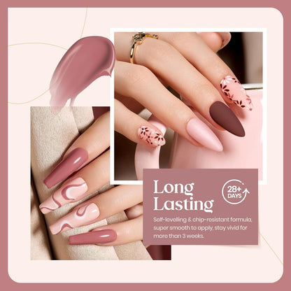 Nuded Colors Gel Polish Set 6 Colors Nude Symphony Glitter Neutral Pink Brown Nude Gel Nail Polish Soak off Uv Led Lamp Needed Nail Art Design Skintone Home Diy Gift