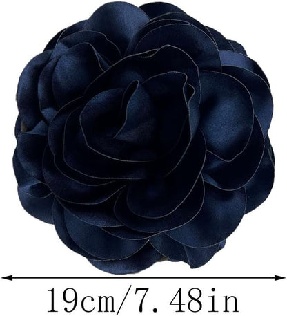 19Mm Extra Large Rose Flower Brooches Lapel Pins Dainty Satin Fabric Brooches Big Camellia Flower Brooch Pin for Women Wedding Part Dance Clothes Accessories Jewelry
