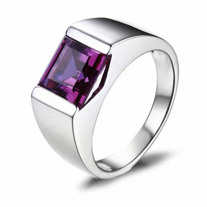 Men's Eternity 925 Sterling Silver Princess-cut purple Sapphire Stone Solitaire Ring  Size 8-12