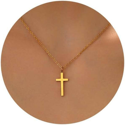 18K Gold Plated Sideways Cross Necklace for Women Stainless Steel Tiny Small Cross Pendant Necklace Dainty Simple Jewelry Christmas Gifts - WORLD TIME VISITS