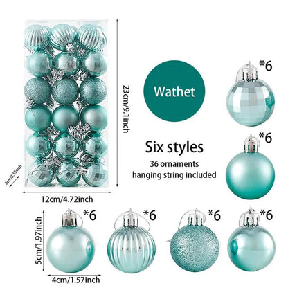 36Pcs/Box 4CM Glitter Christmas Balls Xmas Tree Hanging Pandent Balls Rose Gold Silver Green Red Blue New Year Christmas Home Decor