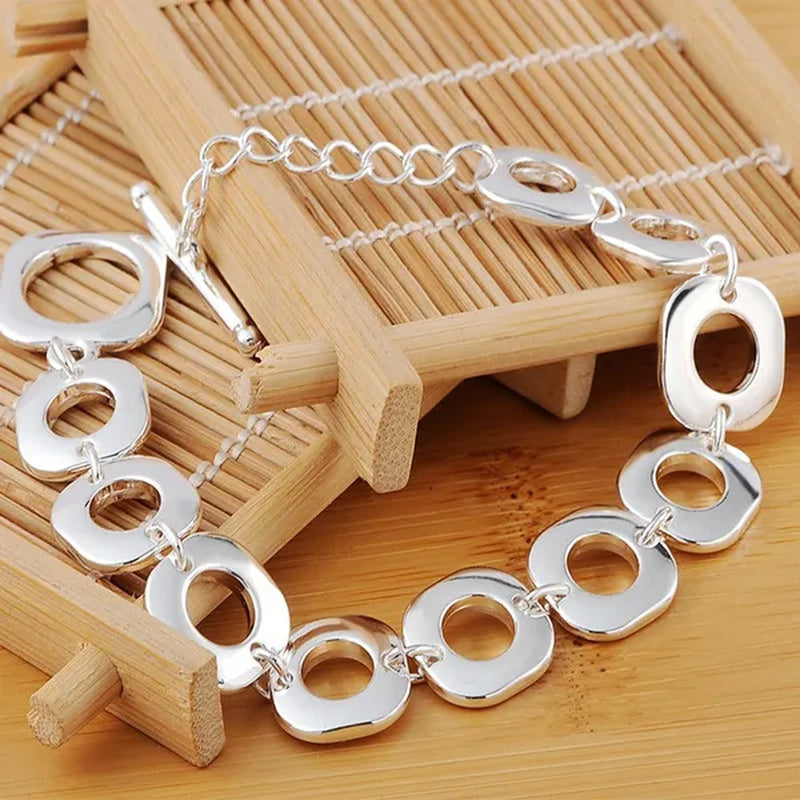 925 Sterling Silver Classic Square Geometric Pendant Necklace Bracelet Drop Earrings Fashion Jewelry Set