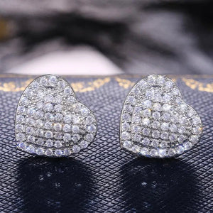 1 Pair Micro Pave White Sapphire Moissanite Heart Stud Earrings for Women Romantic Wedding Earrings Jewelry Gift