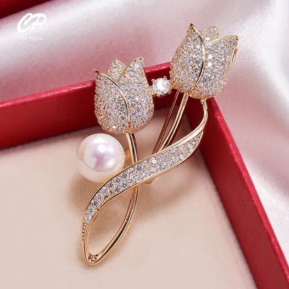 Brooch Rhinestone Tulip Flower Brooch Anti-glare Suit Brooch Collar Pin Jewelry - WORLD TIME VISITS