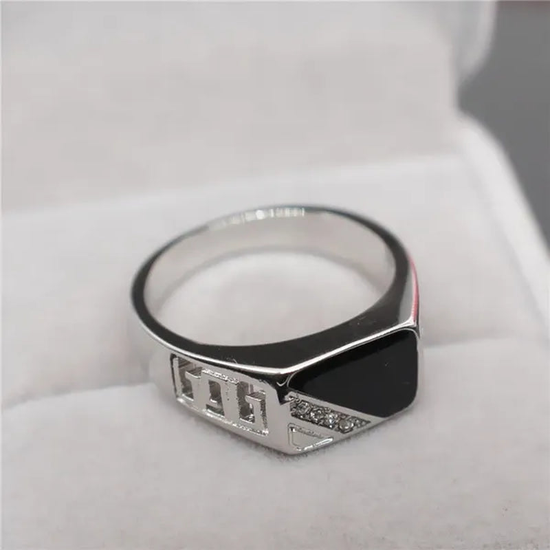 Fashion Male Jewelry Classic Gold Color White Sapphire Diamond CZ Wedding Ring Black Enamel Agate Rings For Men Christmas Party Gift Size 7 8 9 10 11 12