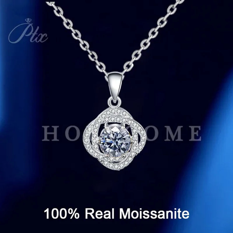 HOLYCOME Real Moissanite Diamond Necklace for Women Girls 925 Sterling Silver Mini Moissanite Rose Flower Pendant Necklace Fine Jewelry - WORLD TIME VISITS