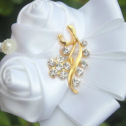 Gold Brooch Corsages Pin 10 Piece/Lot Alloy Diamond Wedding Corsages Groom Boutonniere Wedding Flowers White