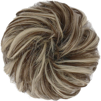 Messy Bun Hair Piece - Elastic Wavy Curly Hair Bun Scrunchies Extensions Synthetic Chignon Hairpieces for Women Girls, Golden Brown & Bleach Blonde 1 PCS