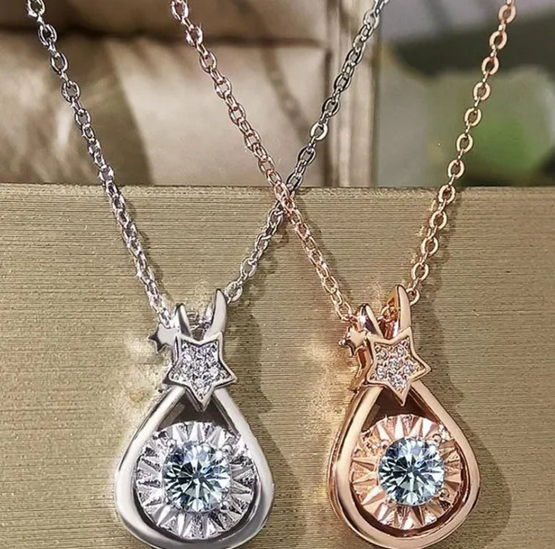 Fashion Jewelry 925 Sterling Silver Diamond White Sapphire 18k Rose Gold Pendant Necklace