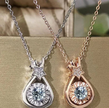 Fashion Jewelry 925 Sterling Silver Diamond White Sapphire 18k Rose Gold Pendant Necklace