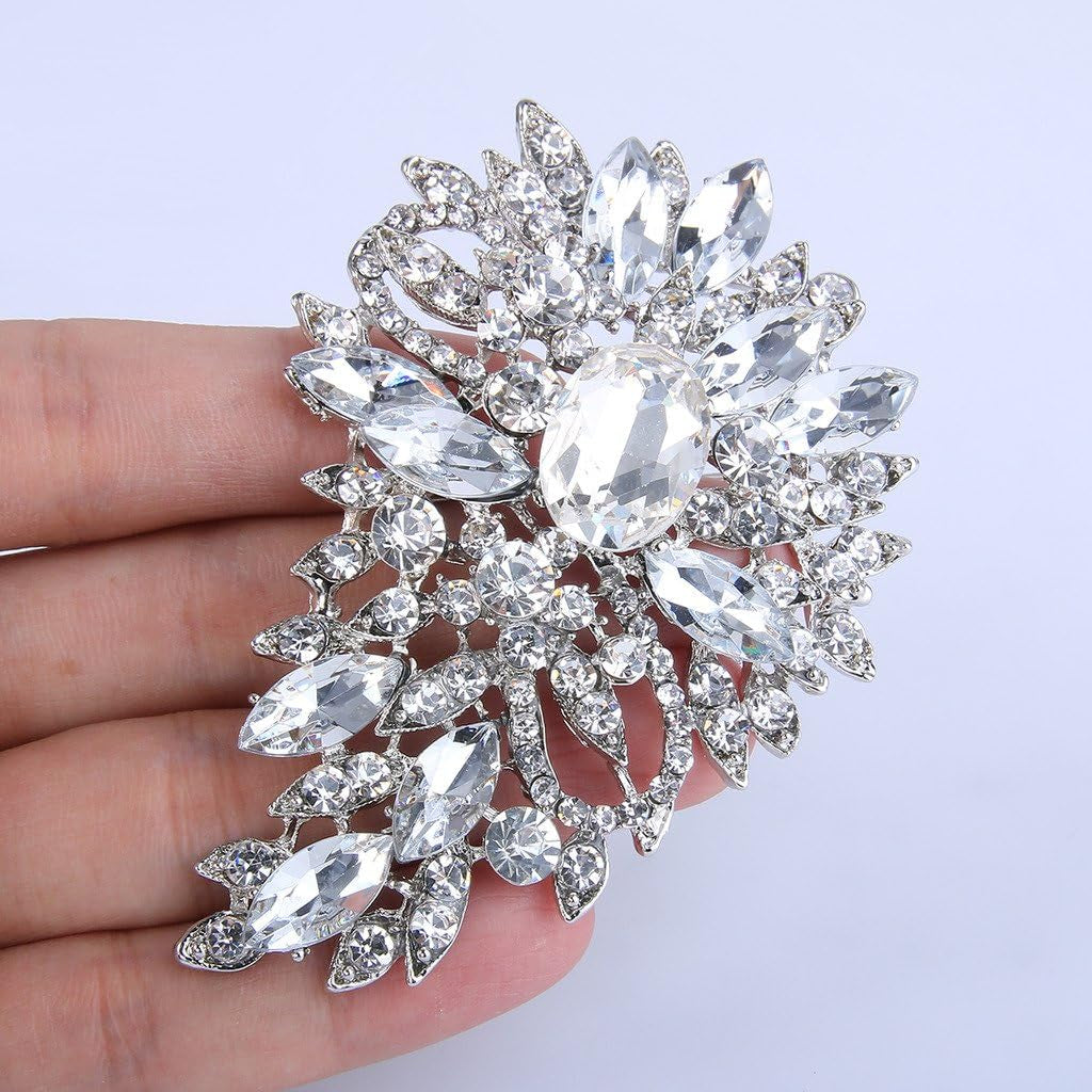 Women'S Austrian Crystal Wedding Flower Leaf Bouquet Brooch - WORLD TIME VISITS