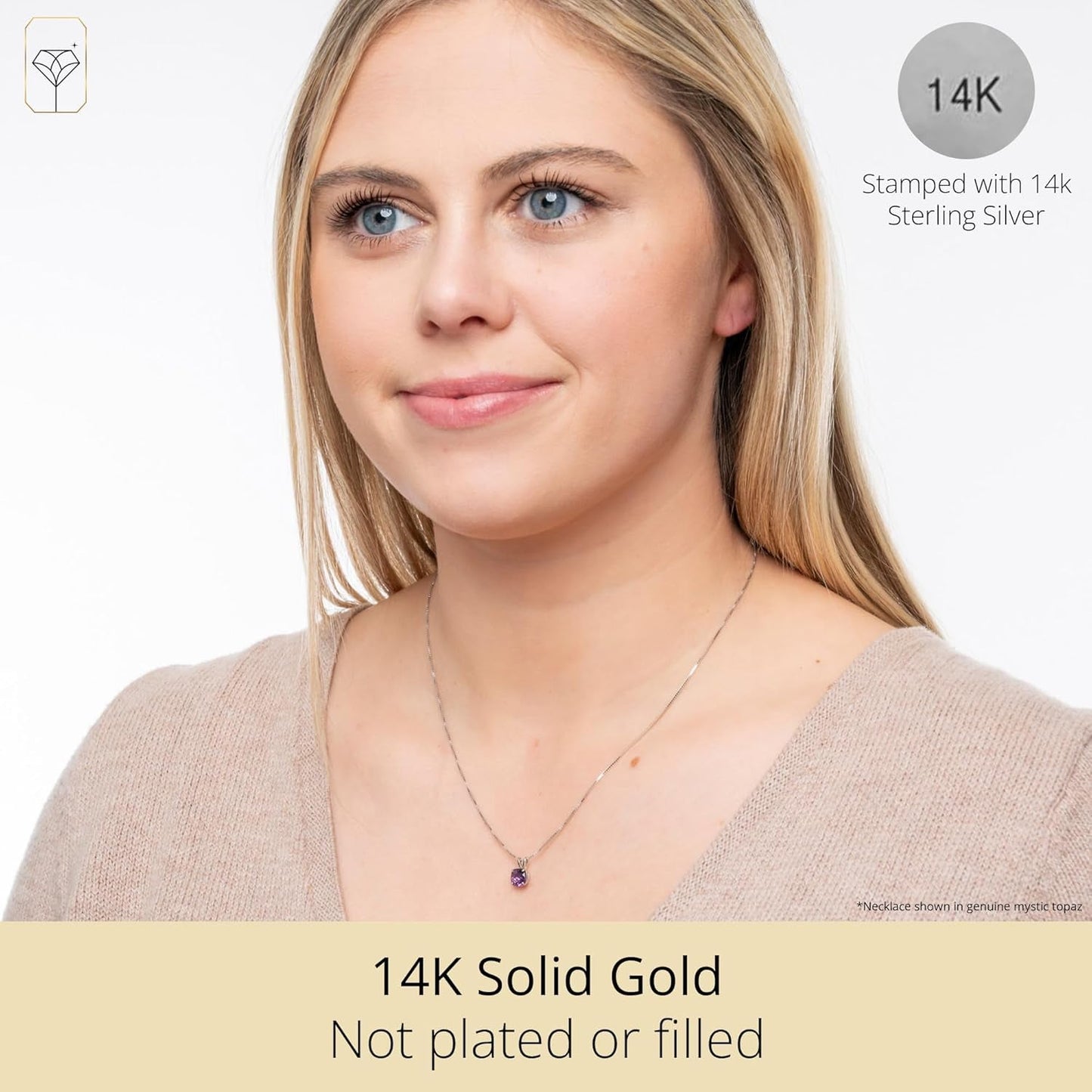 14K Gold 8Mm Gemstone Pendant Necklace for Women with 18 Inch Box Chain (Previously Amazon Collection)
