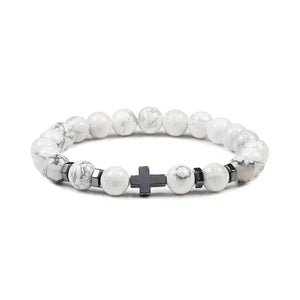 Hot Men Natural Tiger Eye Beads Hematite Cross Bracelets Onyx Meditation Prayer Bead Bracelet Women Stone Yoga Jewelry Homme