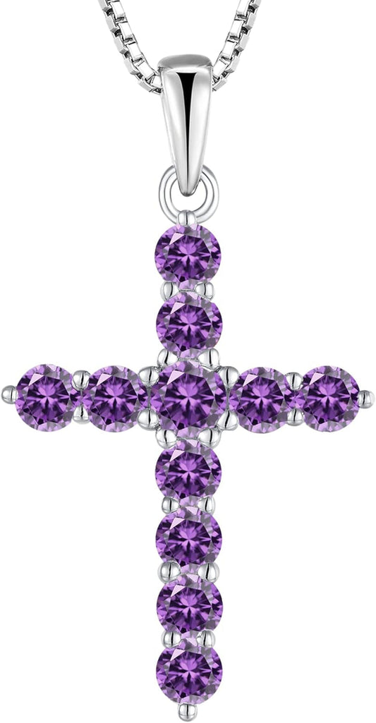Cross Necklace Sterling Silver Crucifix Pendant Gemstones Jewelry for Women