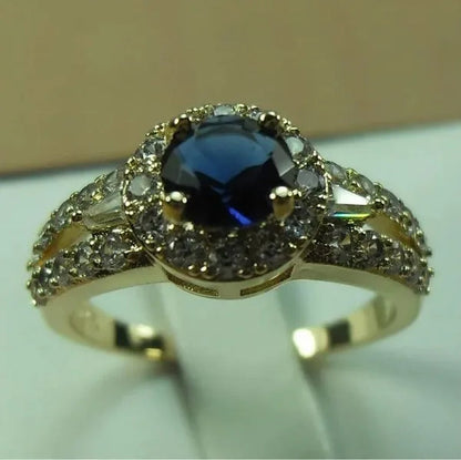 Natural 2.38CT Sapphire Diamond 14K Yellow Gold Ring Size 6-10