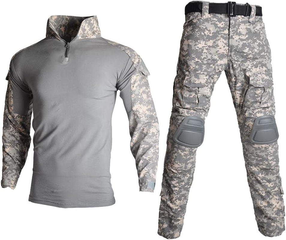 Mens Tactical Military Suits Long Sleeve Rip-Stop Uniforms Combat Shirt and Pants Elbow Knee Pads - WORLD TIME VISITS