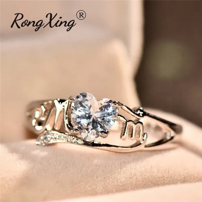 Love Mom 2ct Heart Shape Diamond/Amethyst/Emerald/Pink/Blue Sapphire/Black Diamond 925 Silver Ring Nana Ring Grandma Mum Jewelry Size 5-10