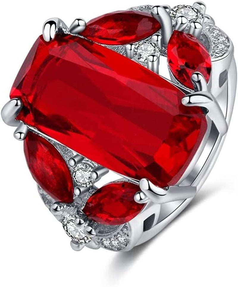 Luxury 925 Sterling Silver Womens Ring Shiny Rectangle Red Gem Princess Ring Fashion Horse Eye Ruby Ring Eternity Propose Engagement Wedding Band AAA Zircon Promise Ring Gift HM052