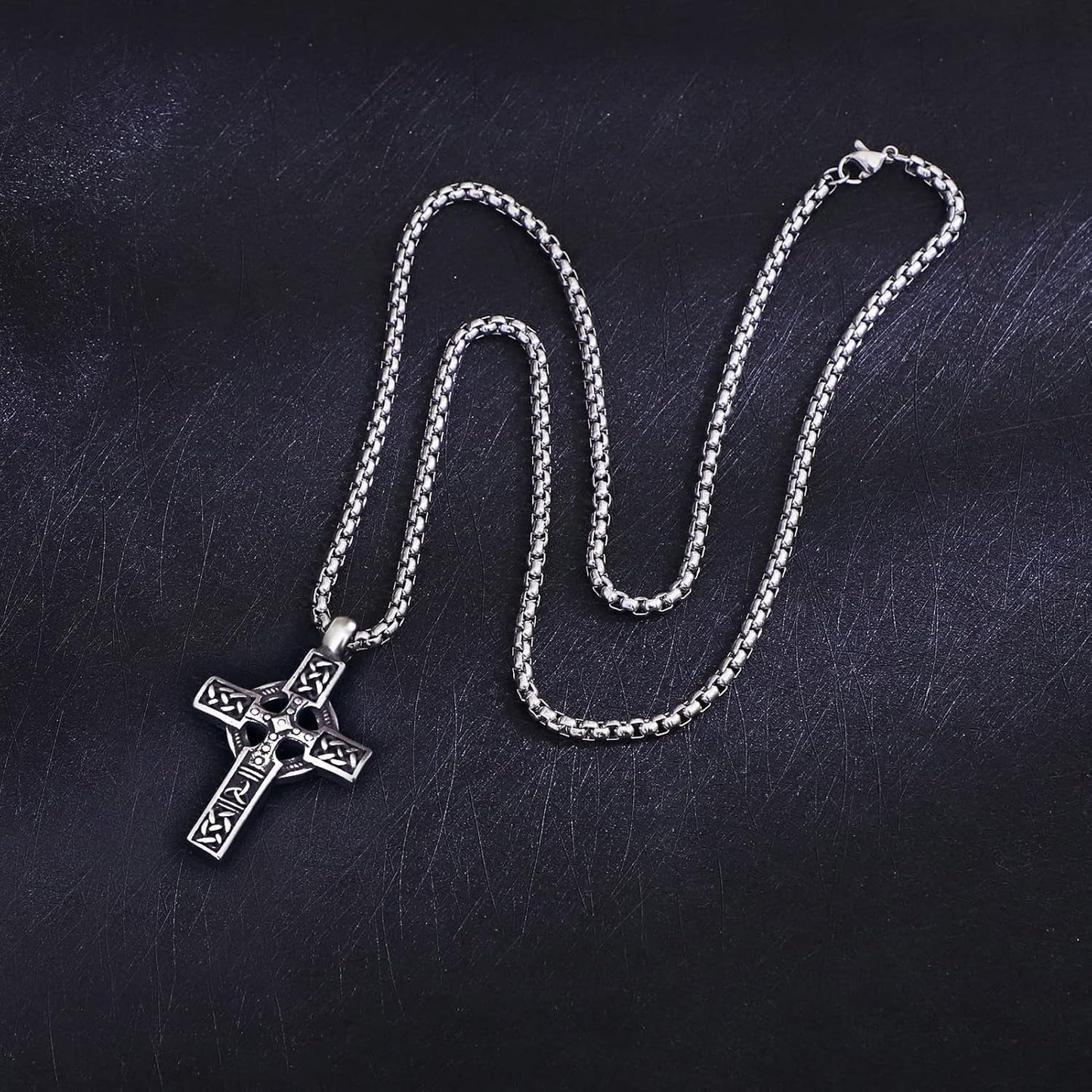 316L Stainless Steel Necklace Jesus Crucifix Cross Necklace for Men Celtic Orthodox Cross Necklace Virgin Mary Pendant Necklace Viking Rune Chain Necklace Religious Christian Jewelry Gifts for Men