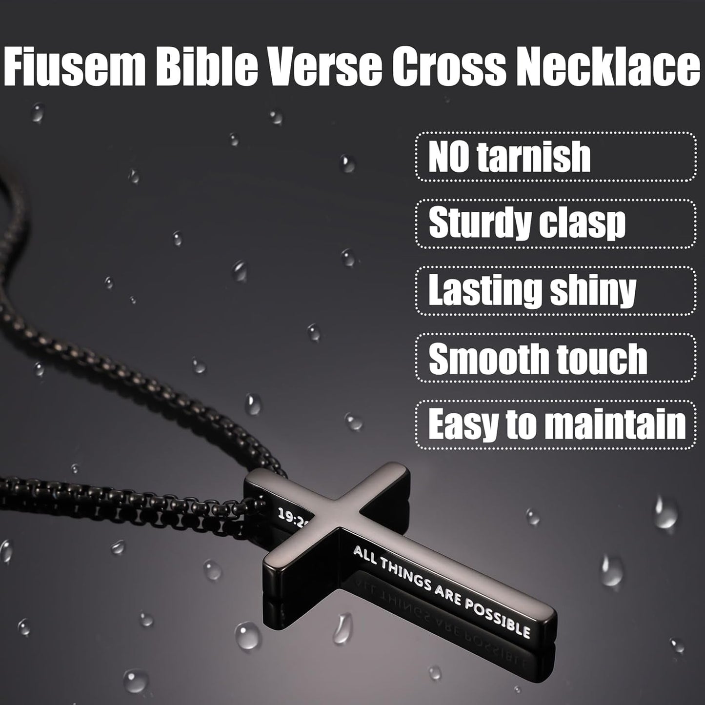 Cross Necklace for Men, Inspirational Bible Verse Cross Chain for Men, Stainless Steel Box Necklace, Religious Christian Jewelry Gift