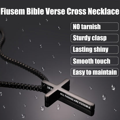 Cross Necklace for Men, Inspirational Bible Verse Cross Chain for Men, Stainless Steel Box Necklace, Religious Christian Jewelry Gift