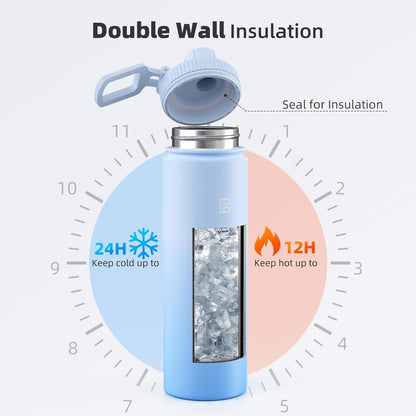 Insulated Water Bottle with Spout Lid, Reusable Stainless Steel Water Bottles with Handle, Leak Proof Sports Water Flask for Gym, Travel, Bike, Camping 22Oz