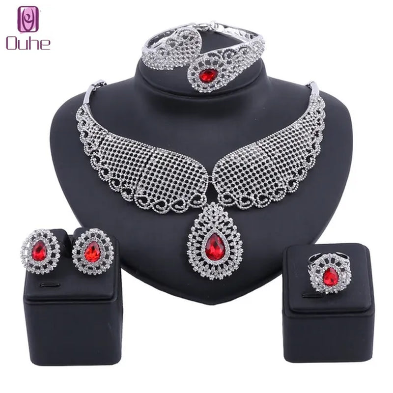 Vintage Turkish Women African Beads Jewelry Set Dubai Indian Crystal Ruby Wedding Necklace Jewelry Sets