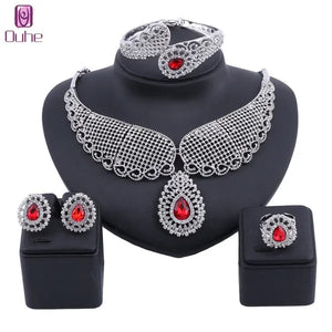 Vintage Turkish Women African Beads Jewelry Set Dubai Indian Crystal Ruby Wedding Necklace Jewelry Sets