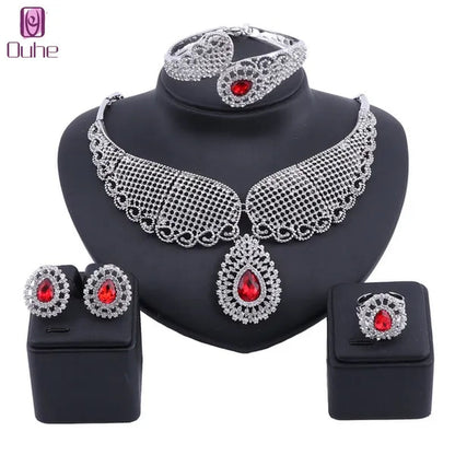 Vintage Turkish Women African Beads Jewelry Set Dubai Indian Crystal Ruby Wedding Necklace Jewelry Sets