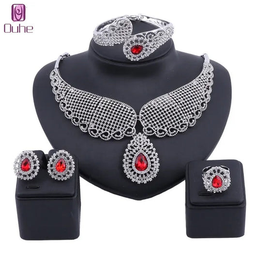 Vintage Turkish Women African Beads Jewelry Set Dubai Indian Crystal Ruby Wedding Necklace Jewelry Sets